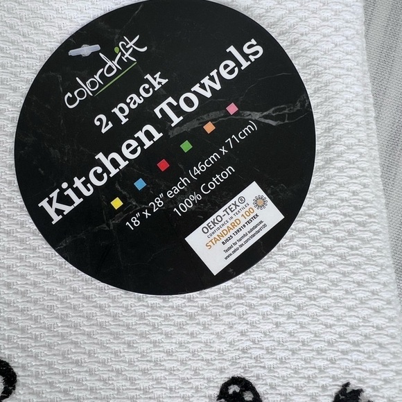 Colordrift Kitchen Towels Yellow Black Flowers Birds 18" x 28" Set of 2 NEW - Picture 6 of 7